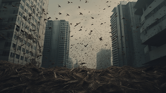 一群蝗虫入侵城市图片