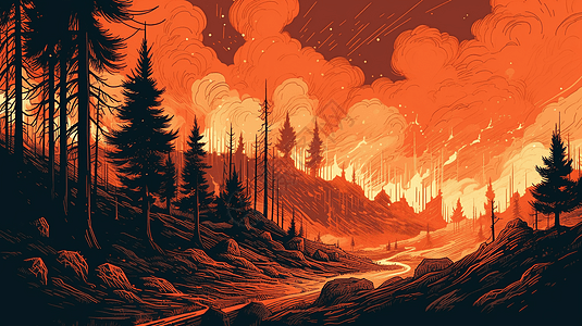 森林燃起了熊熊烈火背景图片