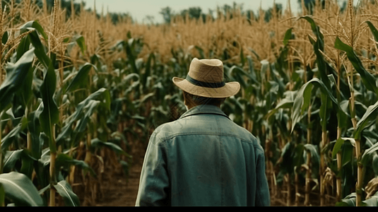 农民漫步在玉米地里图片