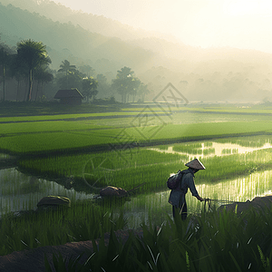 二十四节气立夏一个农民收割水稻背景