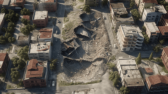 地震后小镇鸟瞰图图片