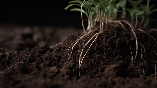 植物的根系生长特写图片