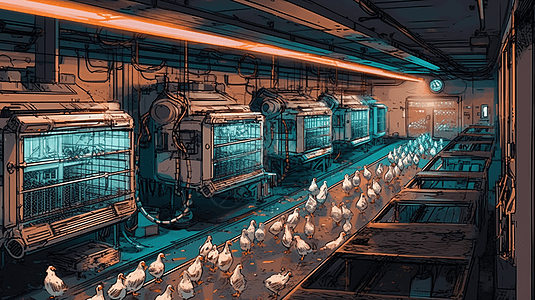 自动化养鸡厂插画图片