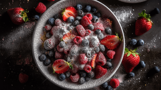 一碗混合莓果蓝莓树莓静物图片