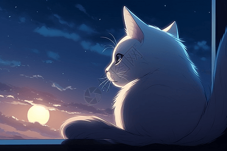 看日出的白猫图片