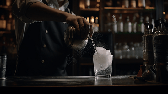 在我后面重复在吧台后面调酒的调酒师背景