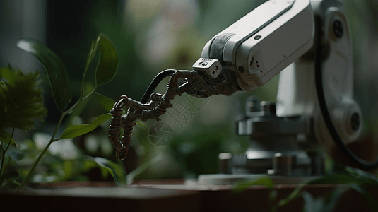 机械臂修剪植物的特写镜头图片