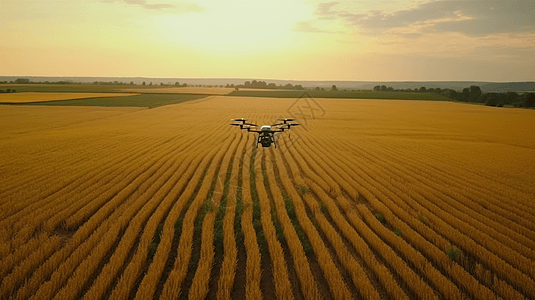 农用飞机一架无人机在农田上空盘旋背景
