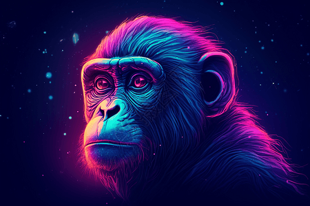 一只创意发光的猩猩特写图片