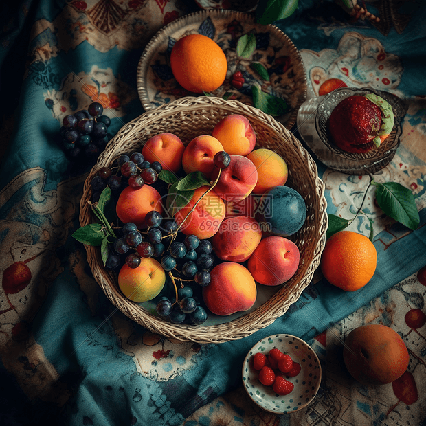 一篮子五颜六色的水果图片