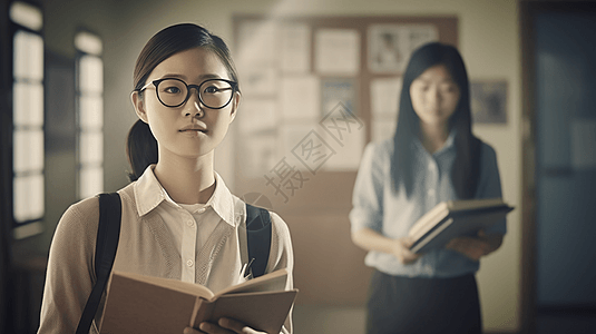 女学生拿着一本书图片