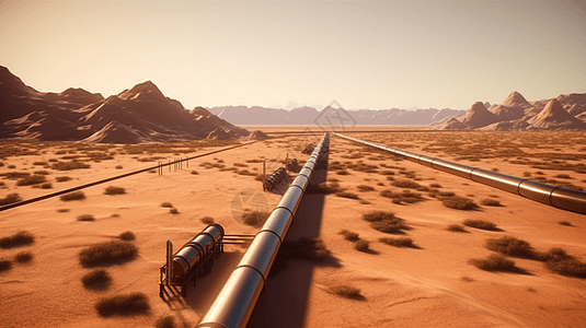 沙漠上的输油管道通向远方图片