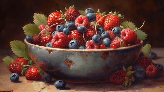 切开的蓝莓碗里装满新鲜的浆果插画