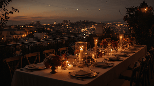 浪漫的户外烛光晚餐背景图片