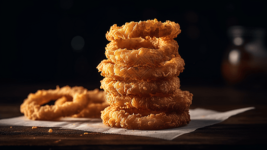 一叠美味酥脆的洋葱圈背景图片