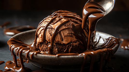 带糖浆的巧克力冰淇凌图片
