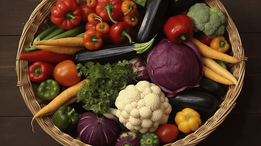 健康的蔬菜装满在篮子里图片