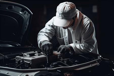 修理和检查汽车的汽修工人高清图片