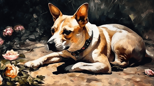 油画风格的狗图片