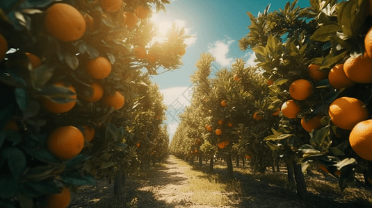低角度的橘子树图片