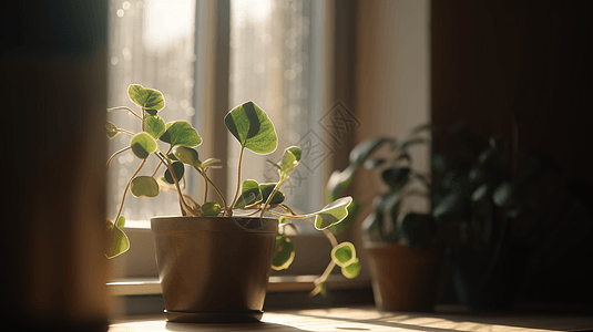 窗台上的植物背景图片