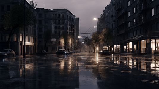 下雨打伞暴雨过后的街道背景