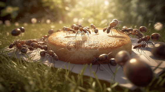 蚂蚁在搬运食物图片