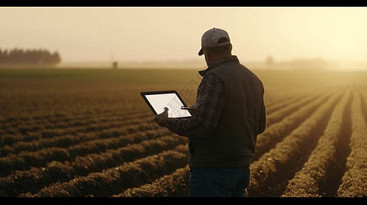 农民在田地里使用平板电脑检查图片