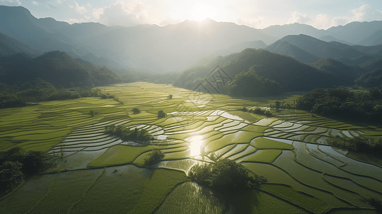 茶园鸟瞰稻田背景