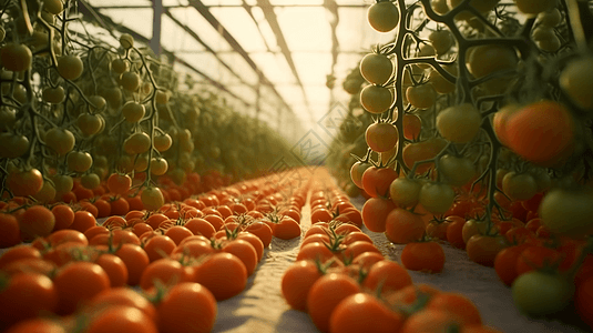 蔬果手绘温室中的番茄田培育新品种背景