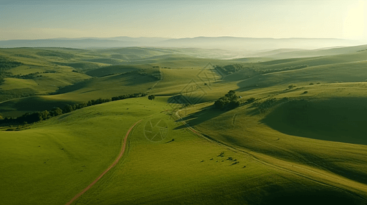 航拍高山草原丘陵和绿色田野农业背景图片