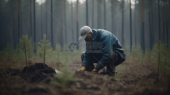 在树林里种植的工人图片