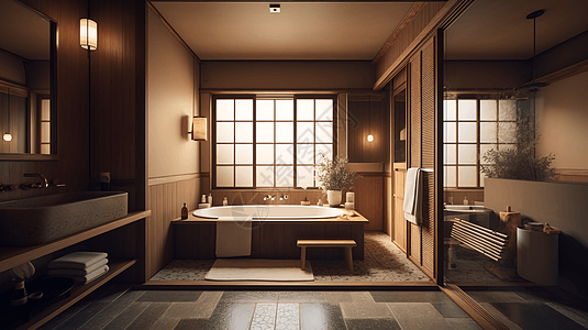 传统日式旅馆中的浴室图片