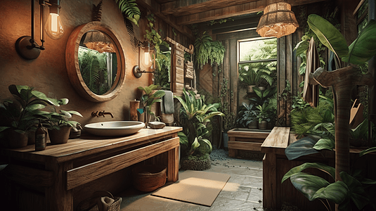 丛林度假胜地中的热带浴室图片
