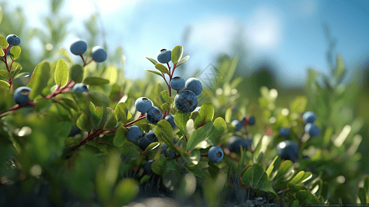 绿色叶子在成长中的蓝莓背景