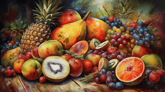一幅热带水果油画背景图片