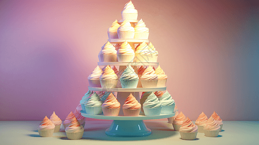 柔和甜美风纸杯蛋糕塔图片