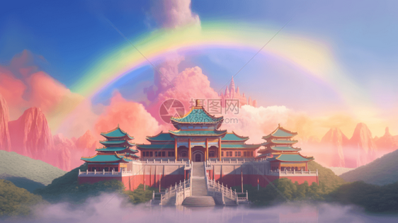 梦幻的中式宫殿插画图片