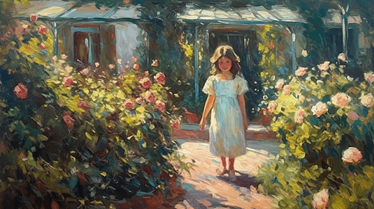 花园里的小女孩图片
