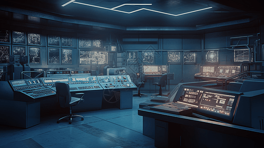 昏暗的工厂控制室图片