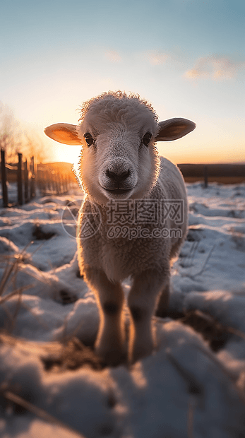 雪地里可爱的小羊图片