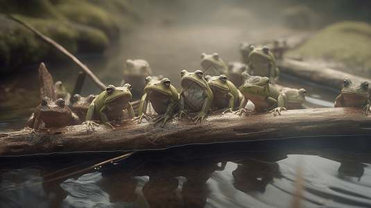一群青蛙聚集在一起图片