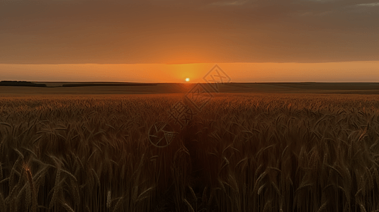 曙光照亮了广阔的小麦平原背景图片