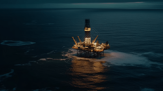 日落时海面上的石油钻井平台背景图片