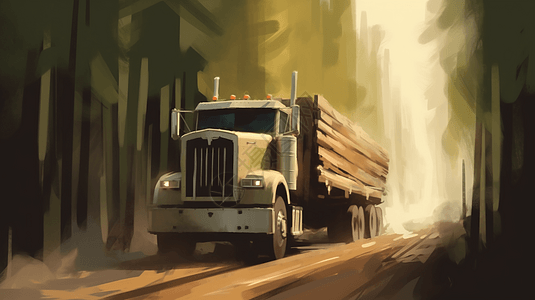 伐木卡车满载木材图片