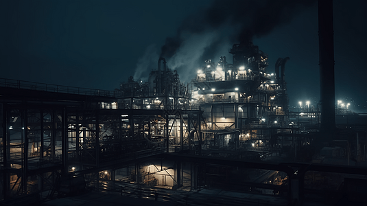 黄昏下工作中的钢铁厂图片