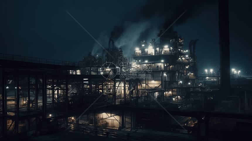 黄昏下工作中的钢铁厂图片