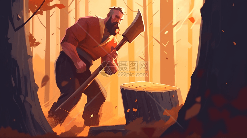 伐木工人用斧头砍树插画图片下载-正版图片600006655-摄图网