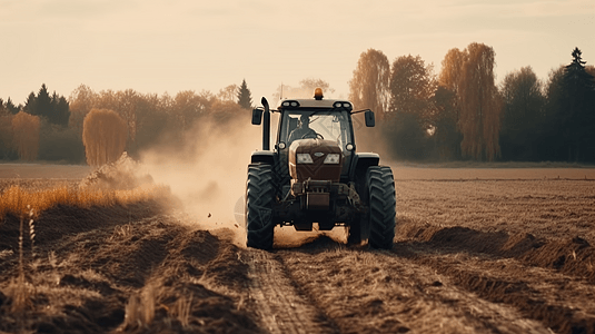 农民驾驶拖拉机穿过田野的景象图片