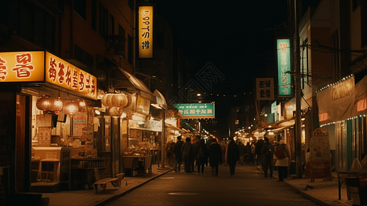 夜晚的街道和商贩图片